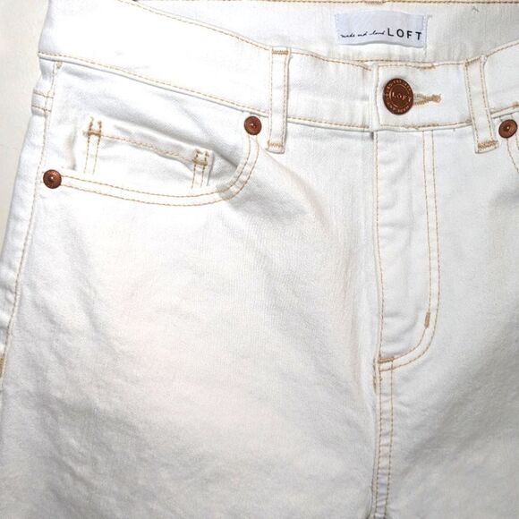 Loft White High Waisted Flared Crop Open Ankle Hem Denim Pants Size 26/2 - Picture 5 of 7